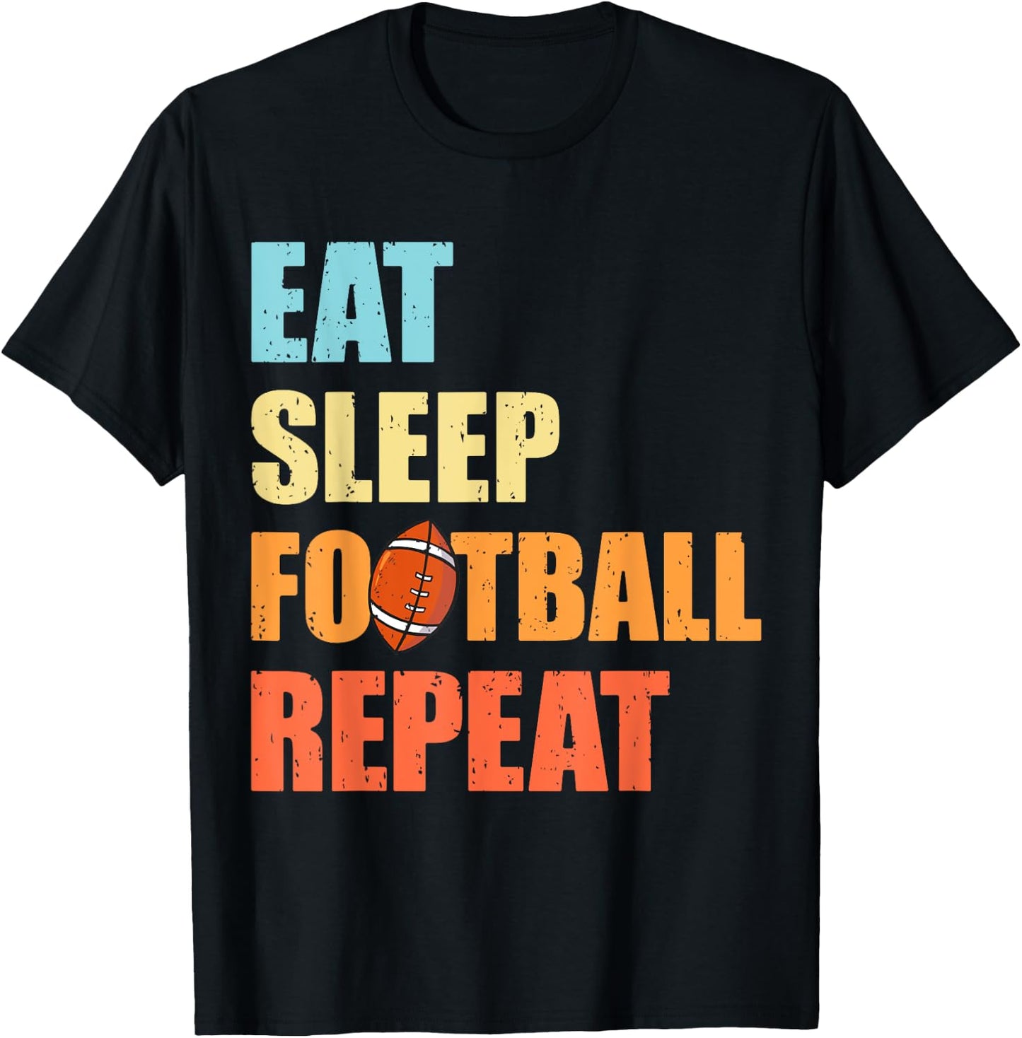 Eat Sleep Football Repeat Funny Retro Football Player Coach T-Shirt - T-Shirt | Black
