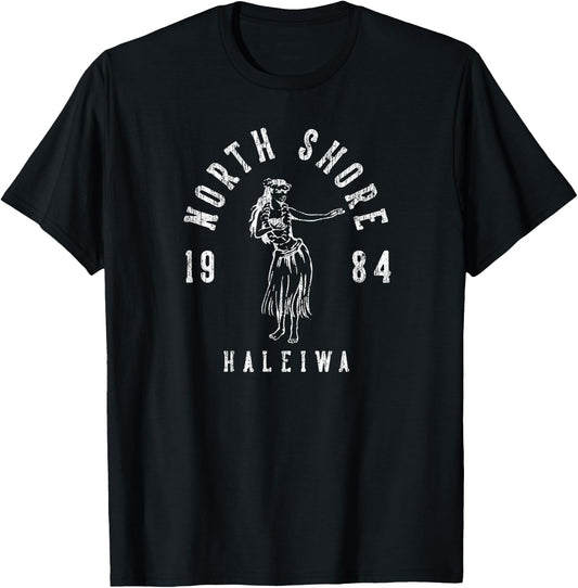 North Shore Haleiwa Hawaii Hula Vintage Style T-Shirt - T-Shirt | Black