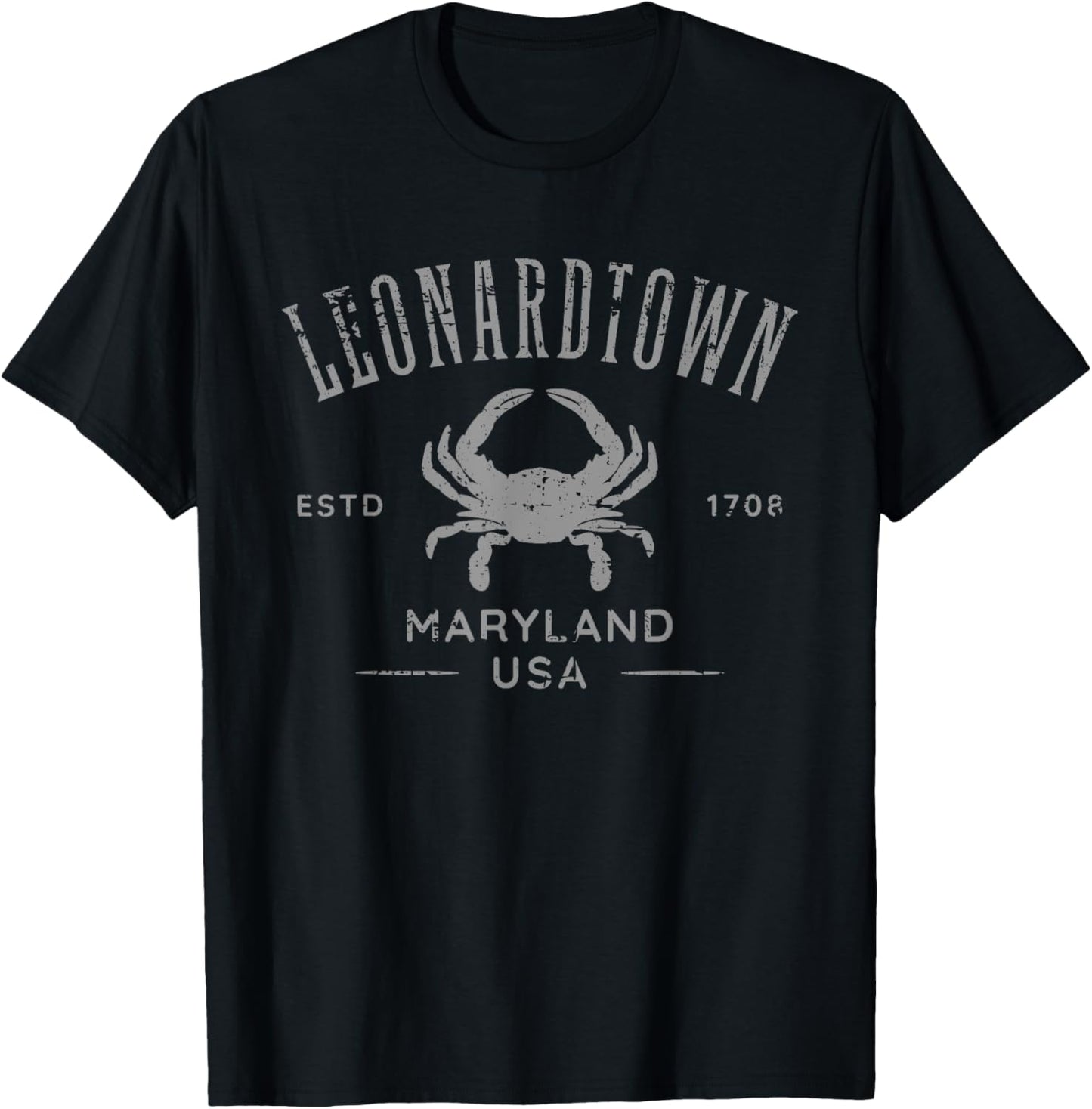 Leonardtown Maryland Vintage Distressed Crab Design T-Shirt - T-Shirt | Black