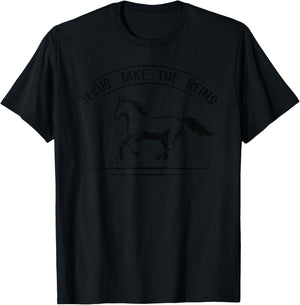 Cool Design Jesus T Shirt Jesus Take The Reins Horse T-Shirt - T-Shirt | Black