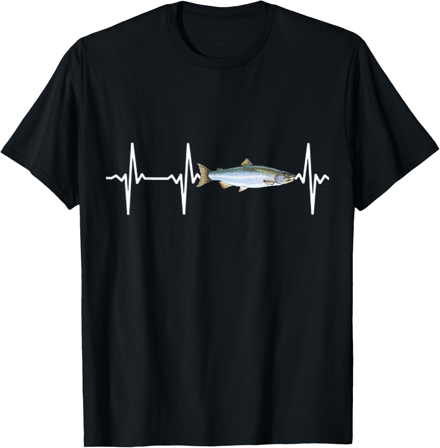 Coho Salmon Heartbeat For Freshwater Fish Fishing Lovers T-Shirt - T-Shirt | Black