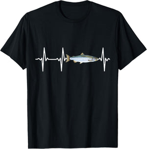 Coho Salmon Heartbeat For Freshwater Fish Fishing Lovers T-Shirt - T-Shirt | Black