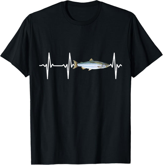 Coho Salmon Heartbeat For Freshwater Fish Fishing Lovers T-Shirt - T-Shirt | Black