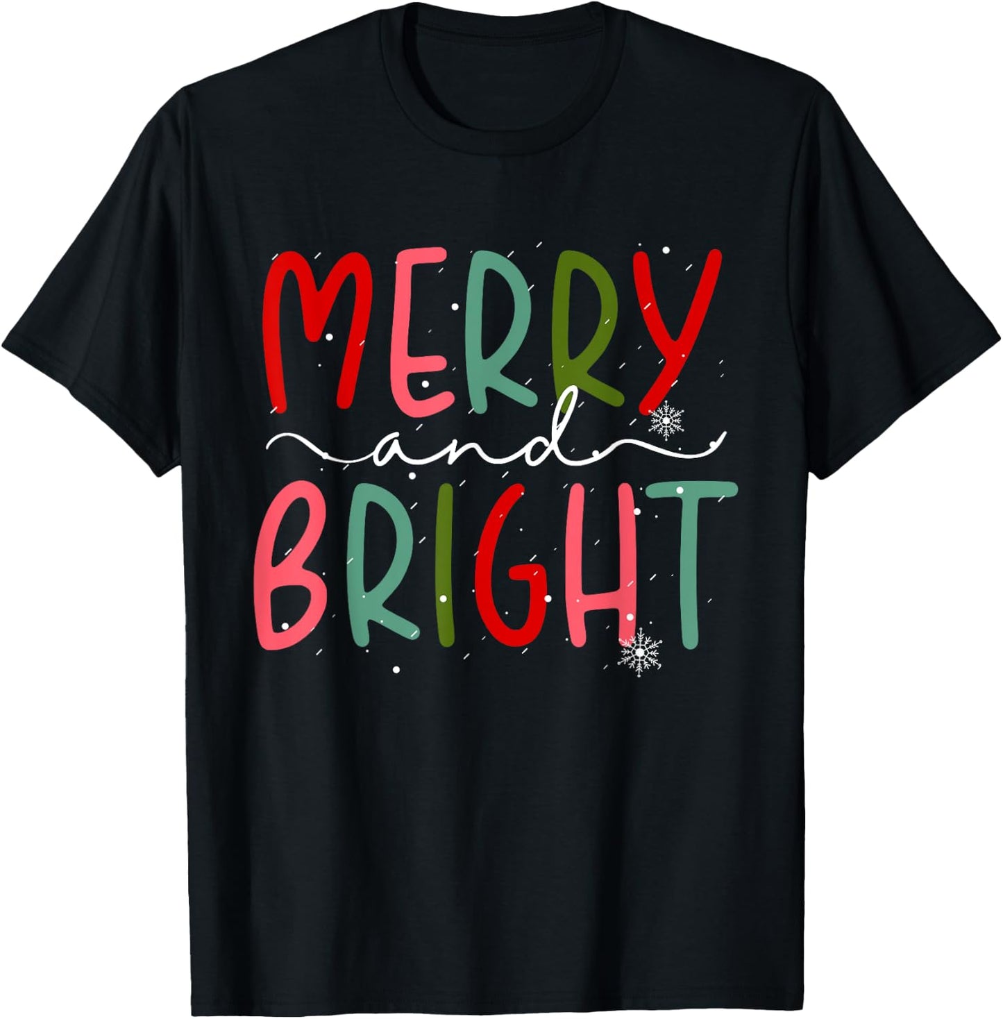 Merry And Bright Christmas Women Girls Kids Toddlers Cute T-Shirt - T-Shirt | Black