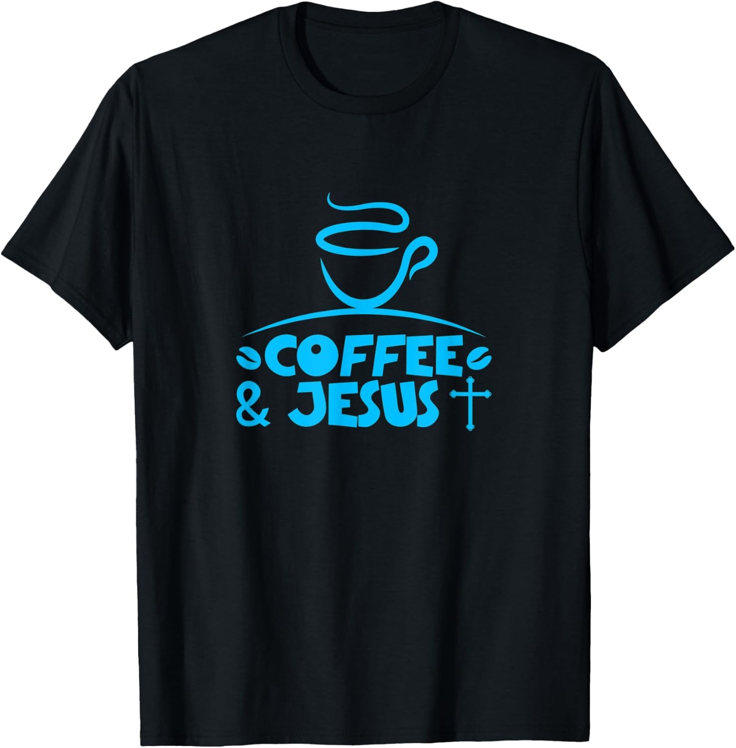 Coffee & Jesus with Cross and Coffee Beans T-Shirt - T-Shirt | Black