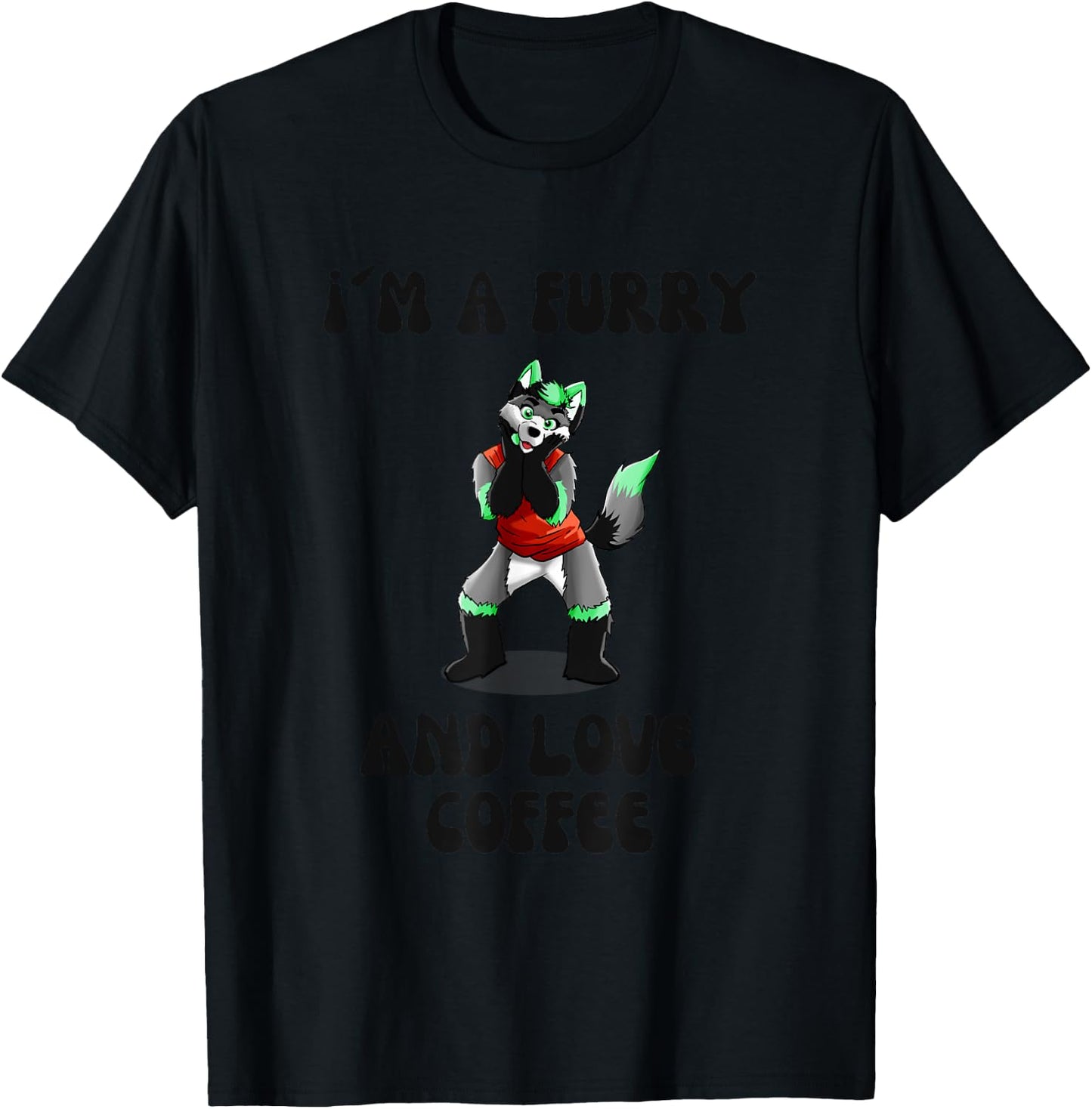 I´m a Furry and Love Coffee Wolf Fox Coffee Anime Comic T-Shirt - T-Shirt | Black