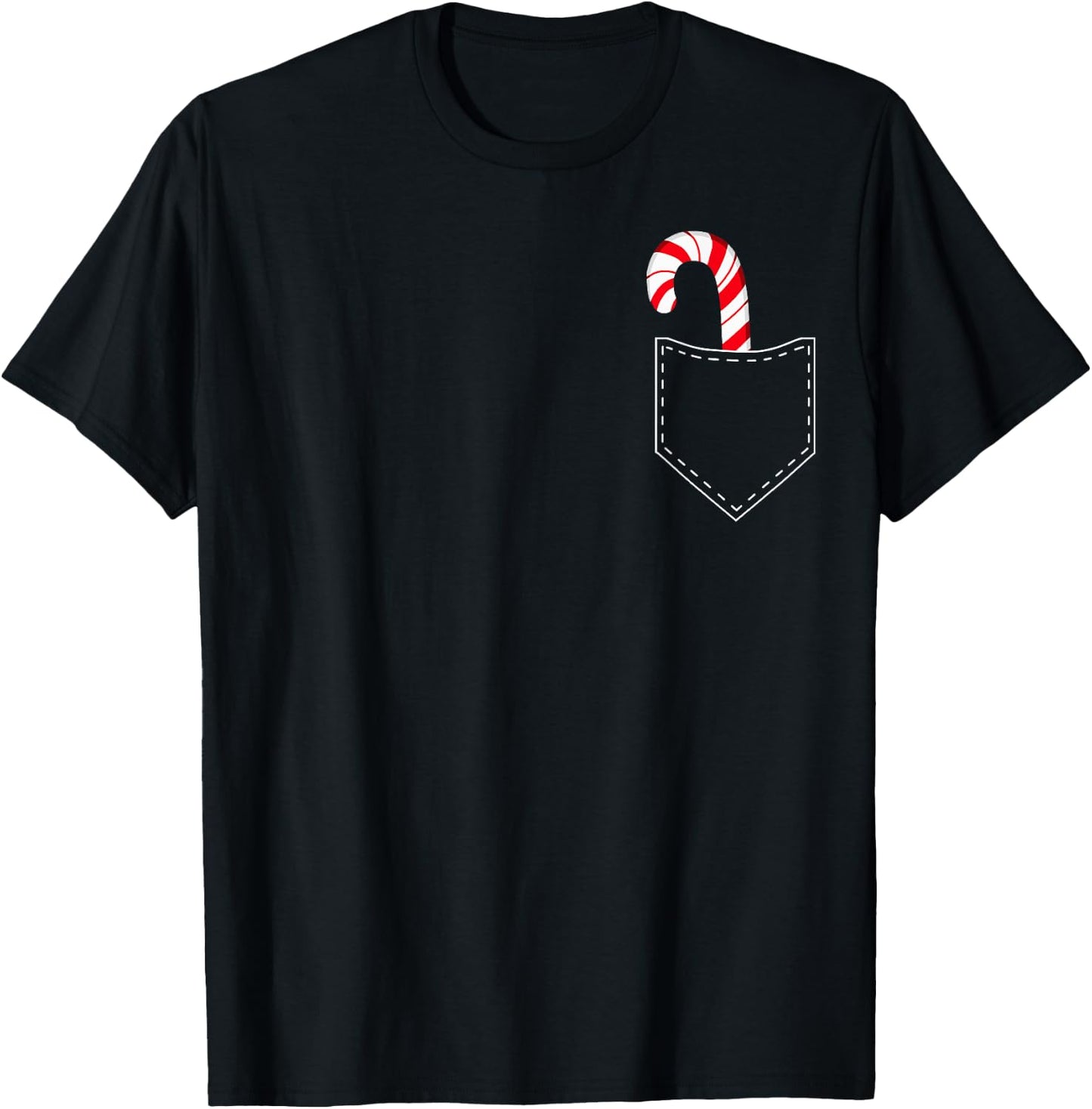 Candy Cane in Pocket Funny Vintage Candy Lover Christmas T-Shirt - T-Shirt | Black