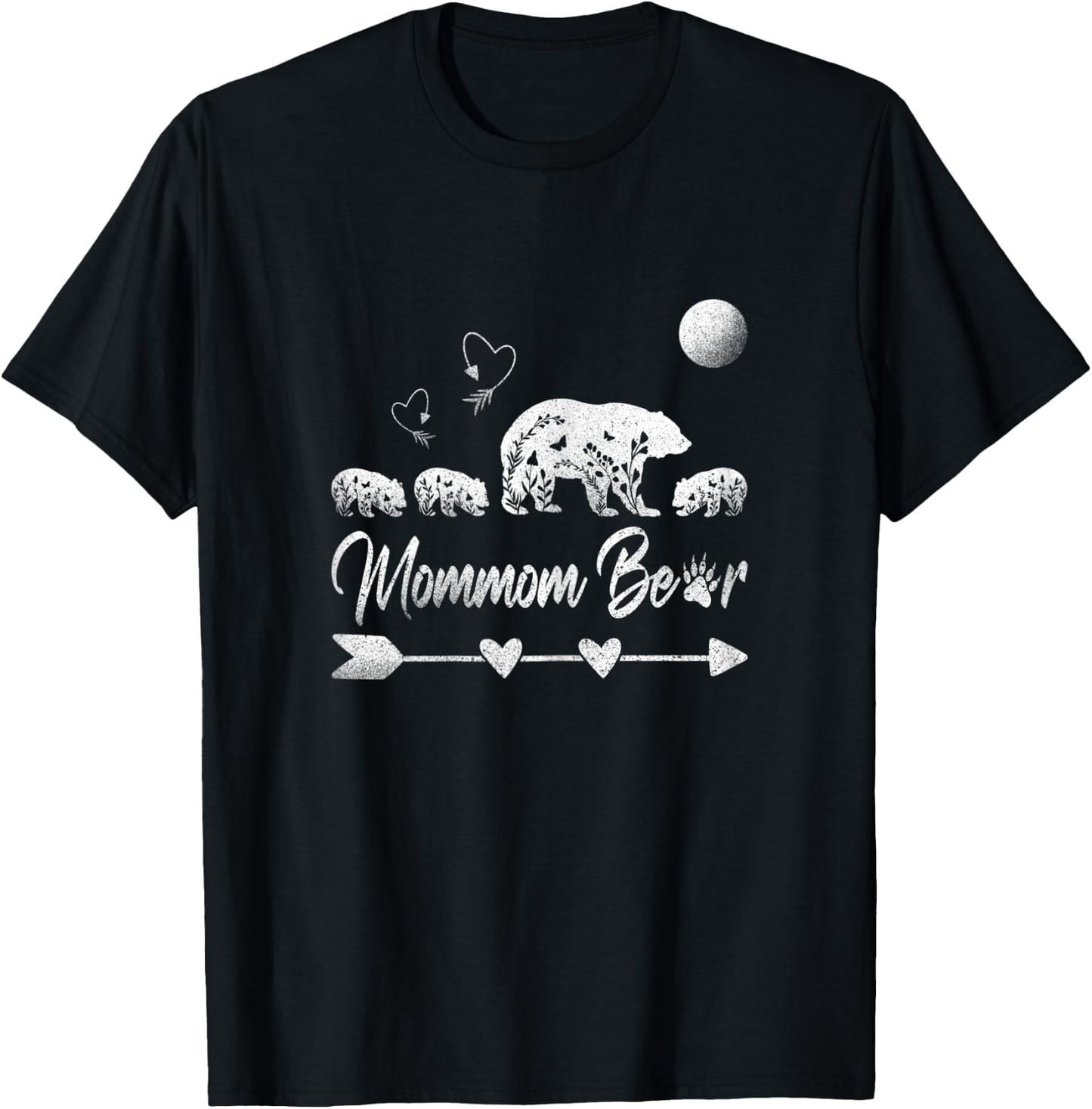 Mommom Bear With Three Bear Cubs Cute Mothers Day Boho Arrow T-Shirt - T-Shirt | Black