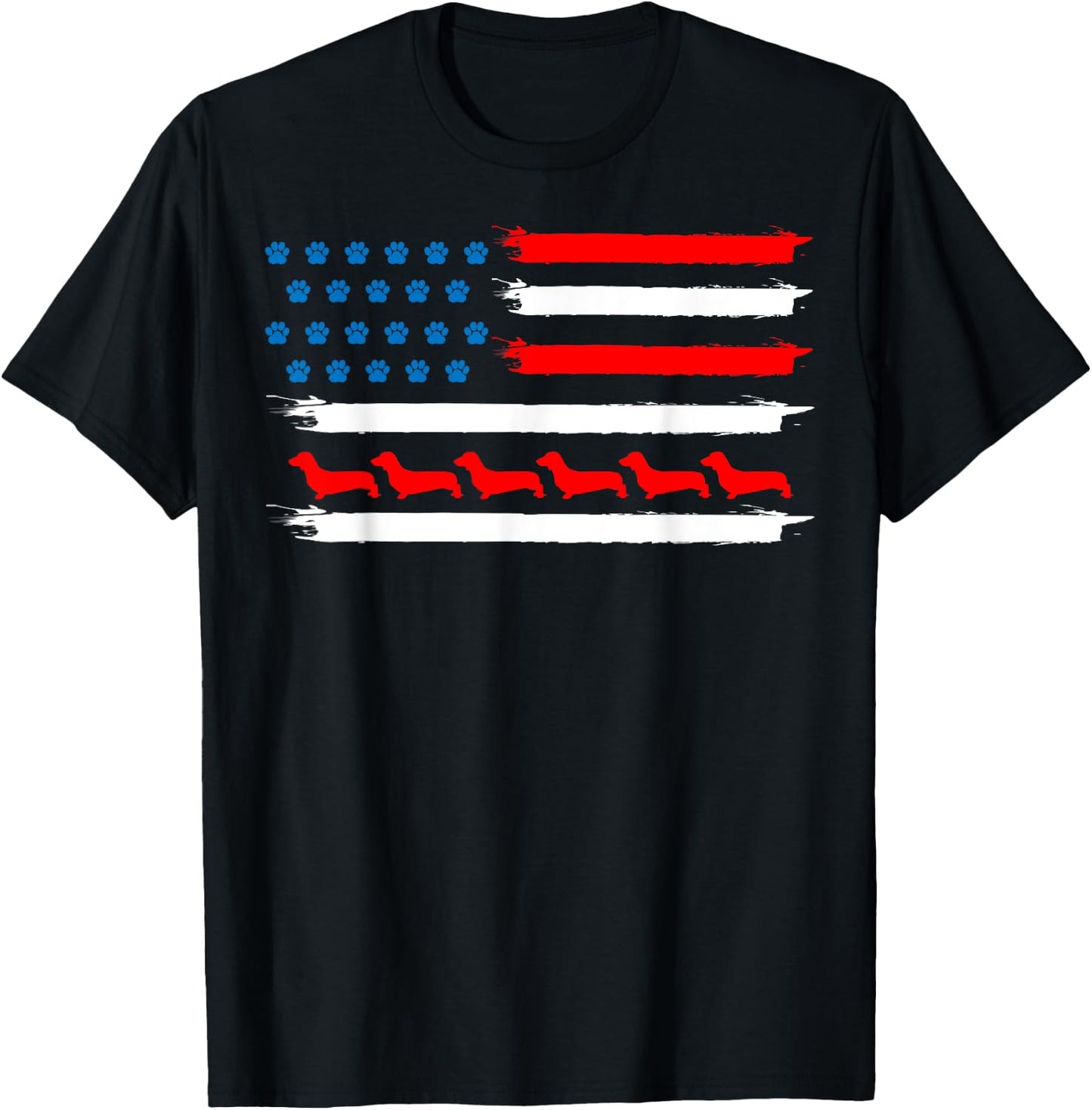 Dachshund -America Flag - Patriotic Weiner Dog T-Shirt - T-Shirt | Black