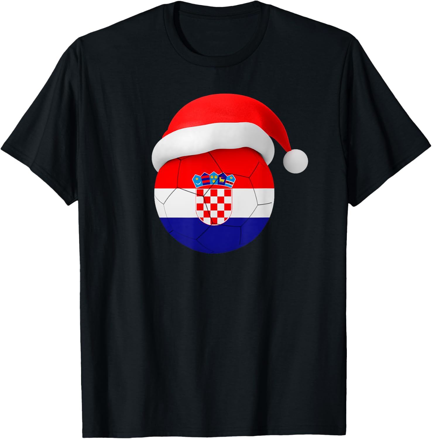 Croatia Soccer Shirt Santa Hat Croatian Flag Soccer Ball T-Shirt - T-Shirt | Black