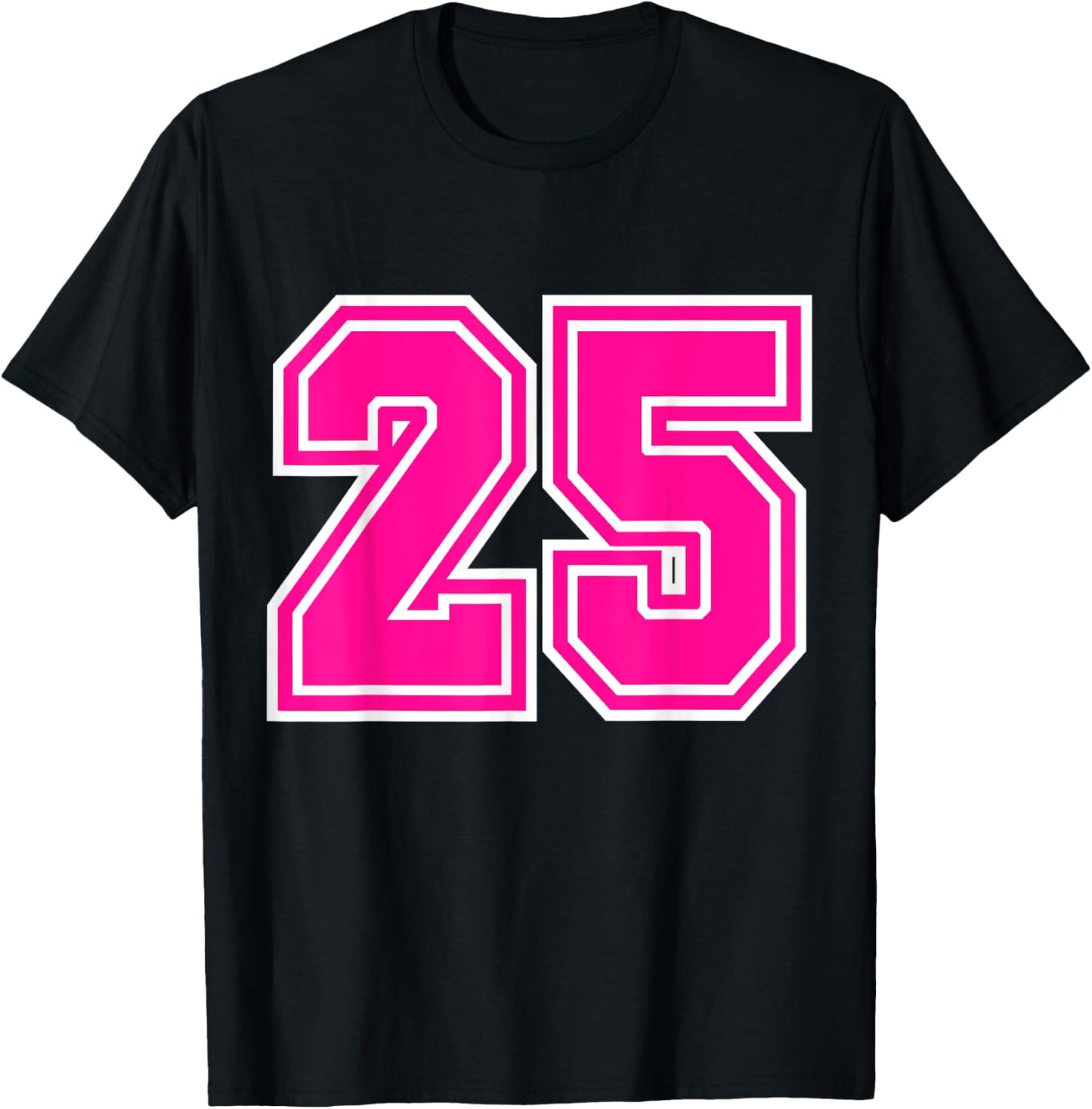 Number #25 Varsity Pink Favorite Number T-Shirt - T-Shirt | Black