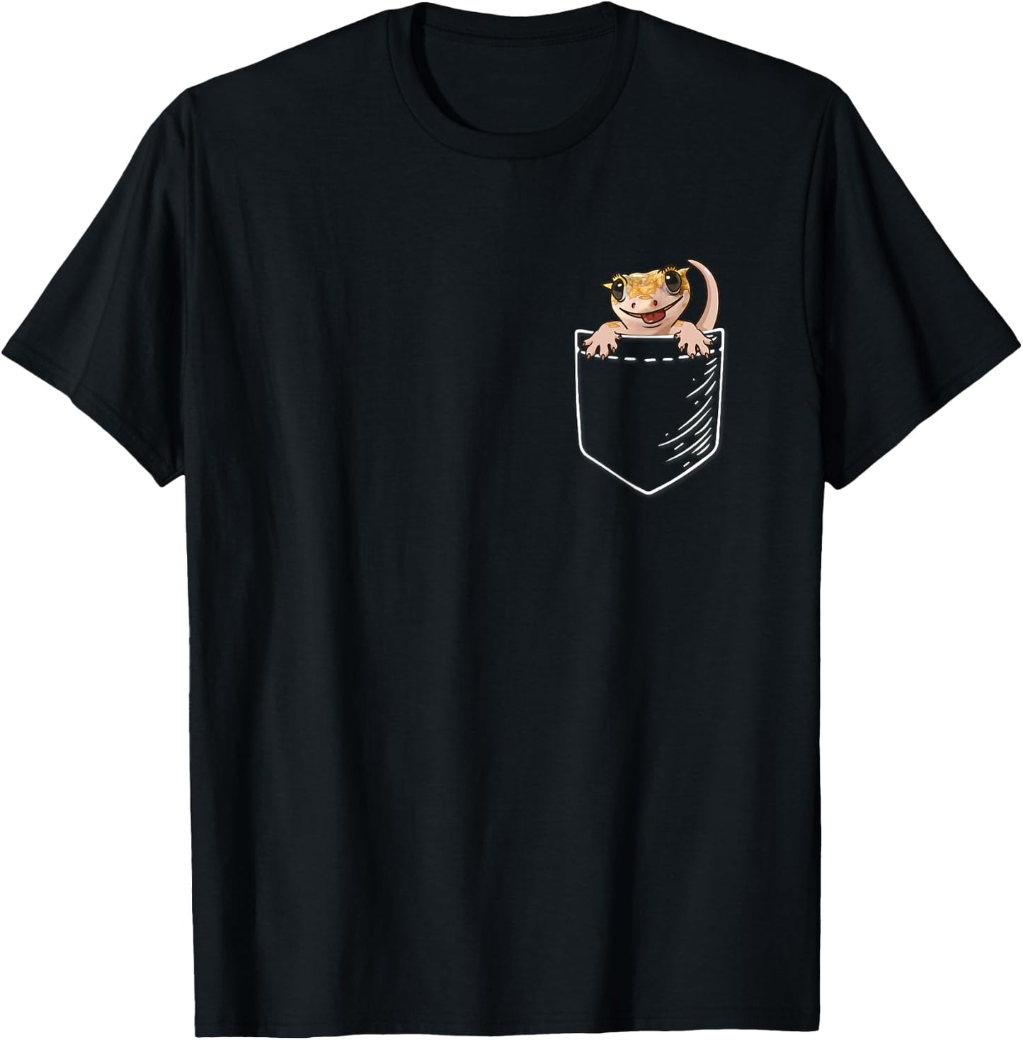 Pet Lizard Pocket Pangea Crested Gecko Lover T-Shirt - T-Shirt | Black