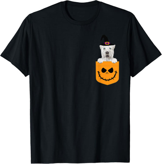 Halloween Pocket Soft Coated Wheaten Terrier Jack O Lantern T-Shirt - T-Shirt | Black
