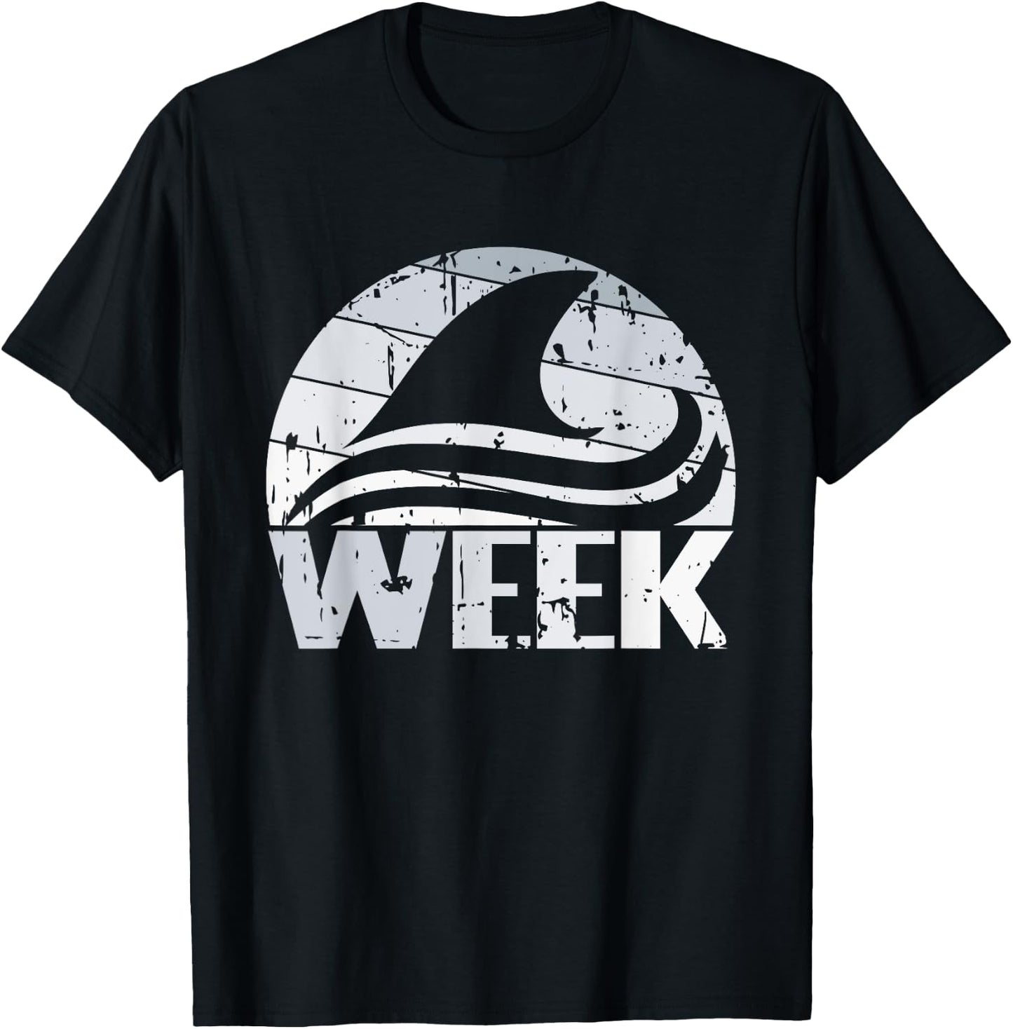 Retro Shark Fin Week 2024 Shark Lover Ocean Wildlife Summer T-Shirt - T-Shirt | Black