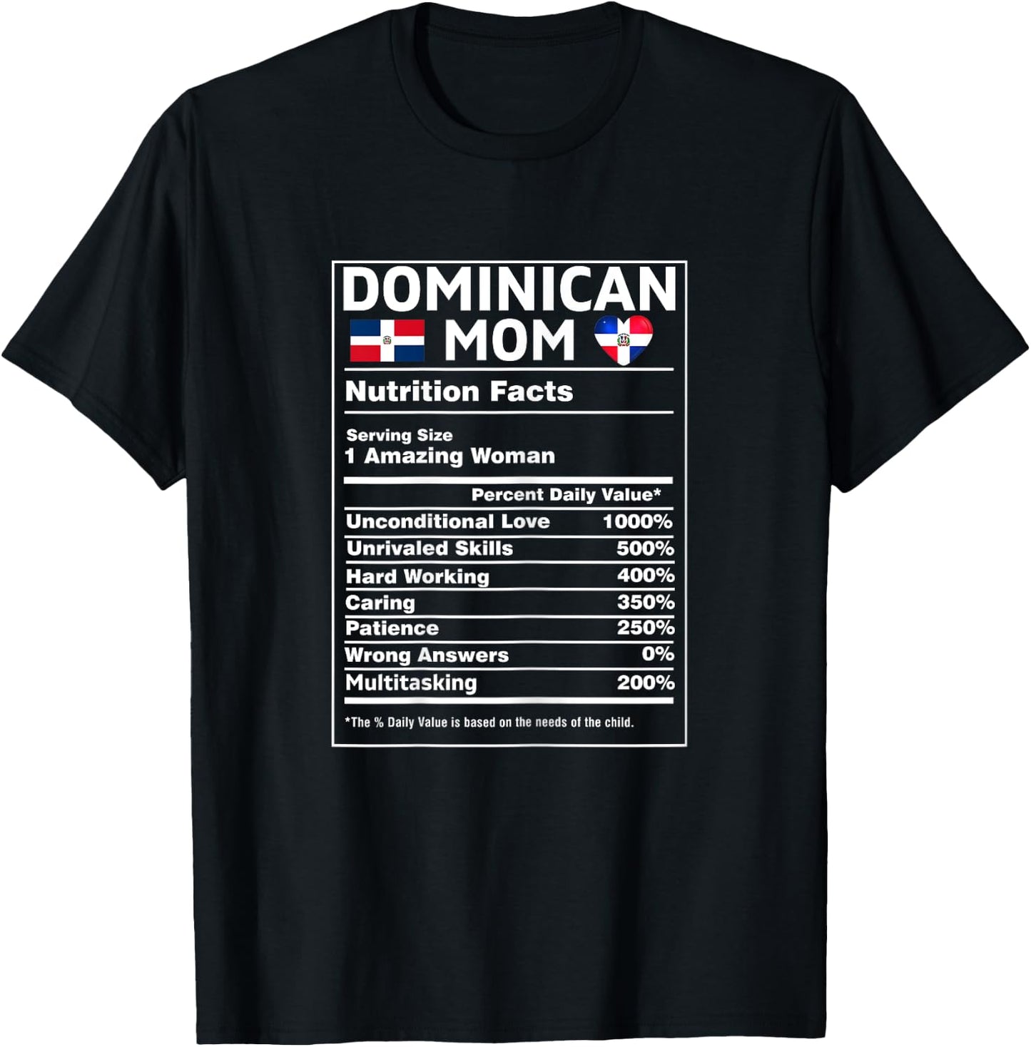 Dominican Mom Nutrition Facts Dominicana Republic T-Shirt - T-Shirt | Black