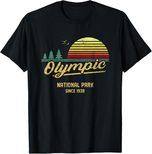 Olympic 1938 EST National Park Vintage Retro Outdoor Camping T-Shirt - T-Shirt | Black