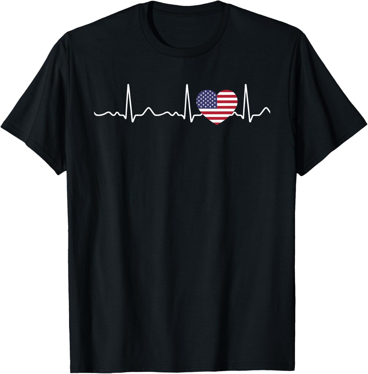 USA - heartbeat, pulse, heart line, ECG T-Shirt - T-Shirt | Black