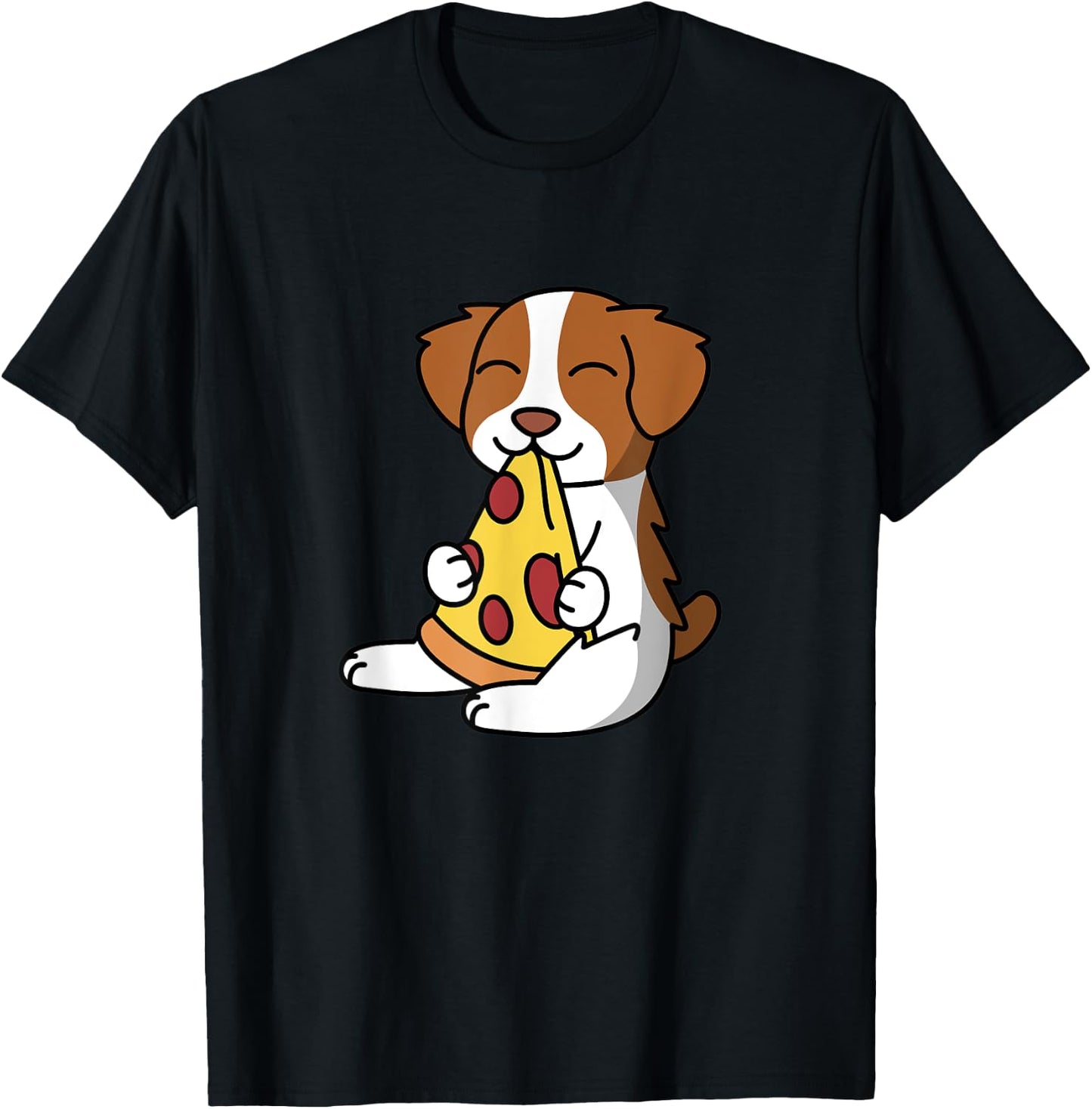 Brittany Spaniel Eating Pizza Dog T-Shirt - T-Shirt | Black