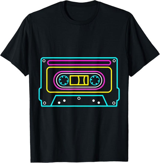 Cassette NEON Tapes Mixtapes 80s 90s Music Songs Retro T-Shirt - T-Shirt | Black