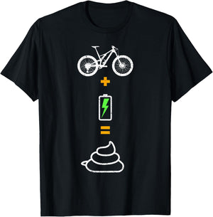 Anti e-bike, no motor, no battery, bicycle plus battery T-Shirt - T-Shirt | Black