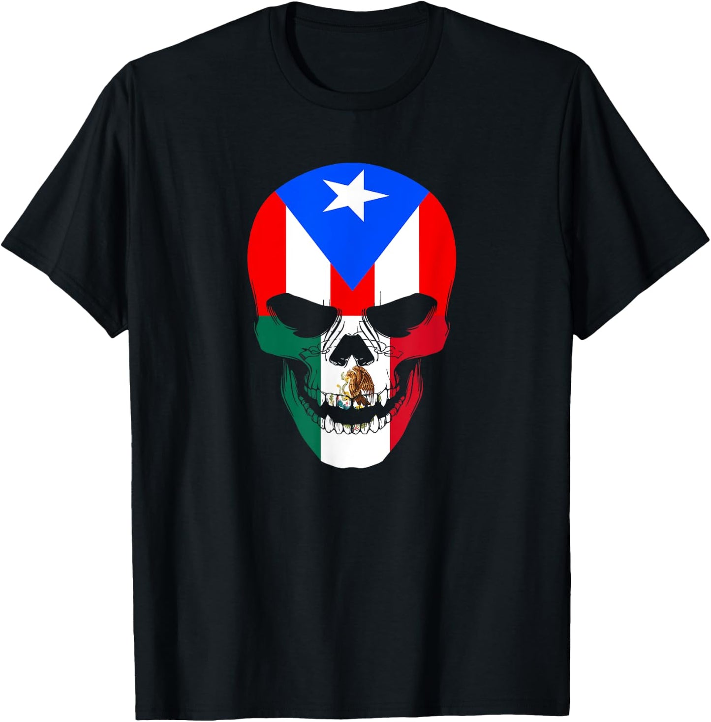 Half Mexican And Puerto Rican Rico Flag Mexirican Skull Men T-Shirt - T-Shirt | Black