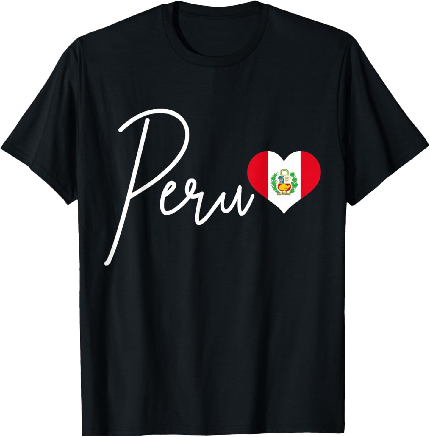 Peruvian Flag Heart Pride T-Shirt - T-Shirt | Black
