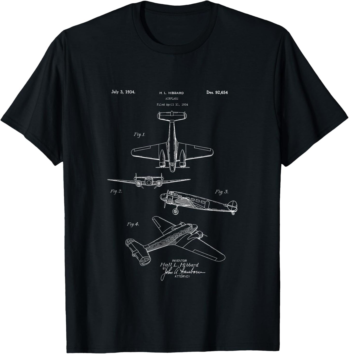 Vintage Electra Airplane Patent Aircraft Plane Pilot T-Shirt - T-Shirt | Black