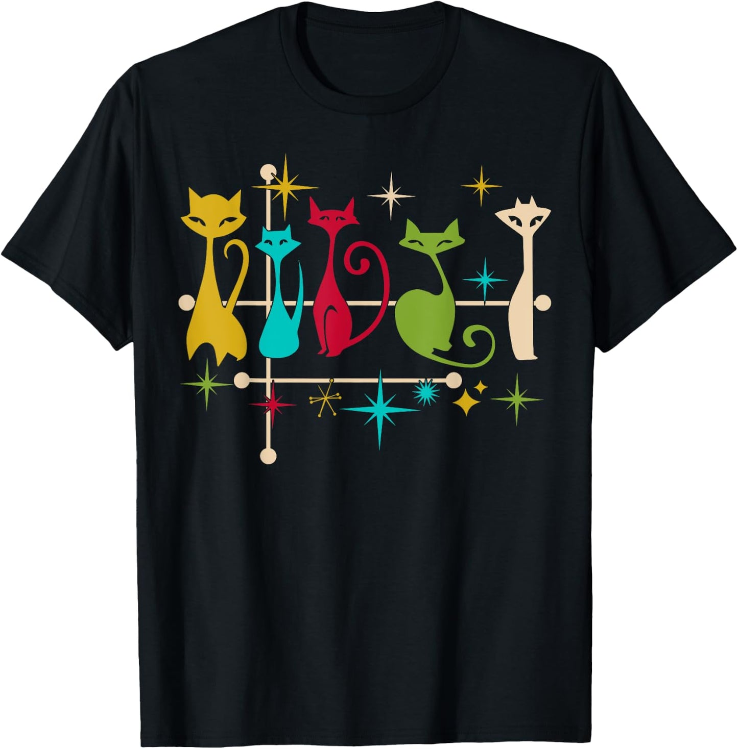 Mid Century Modern Look Cats - Retro Vintage 50s 60s Style T-Shirt - T-Shirt | Black