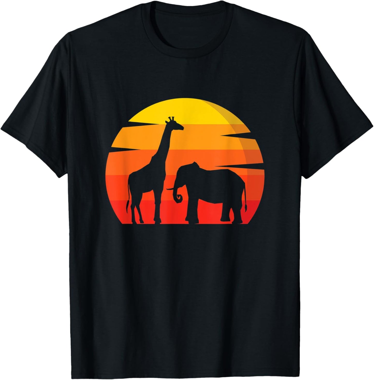 Elephant Giraffe Vintage Animal Lover Zoo Africa Animals T-Shirt - T-Shirt | Black