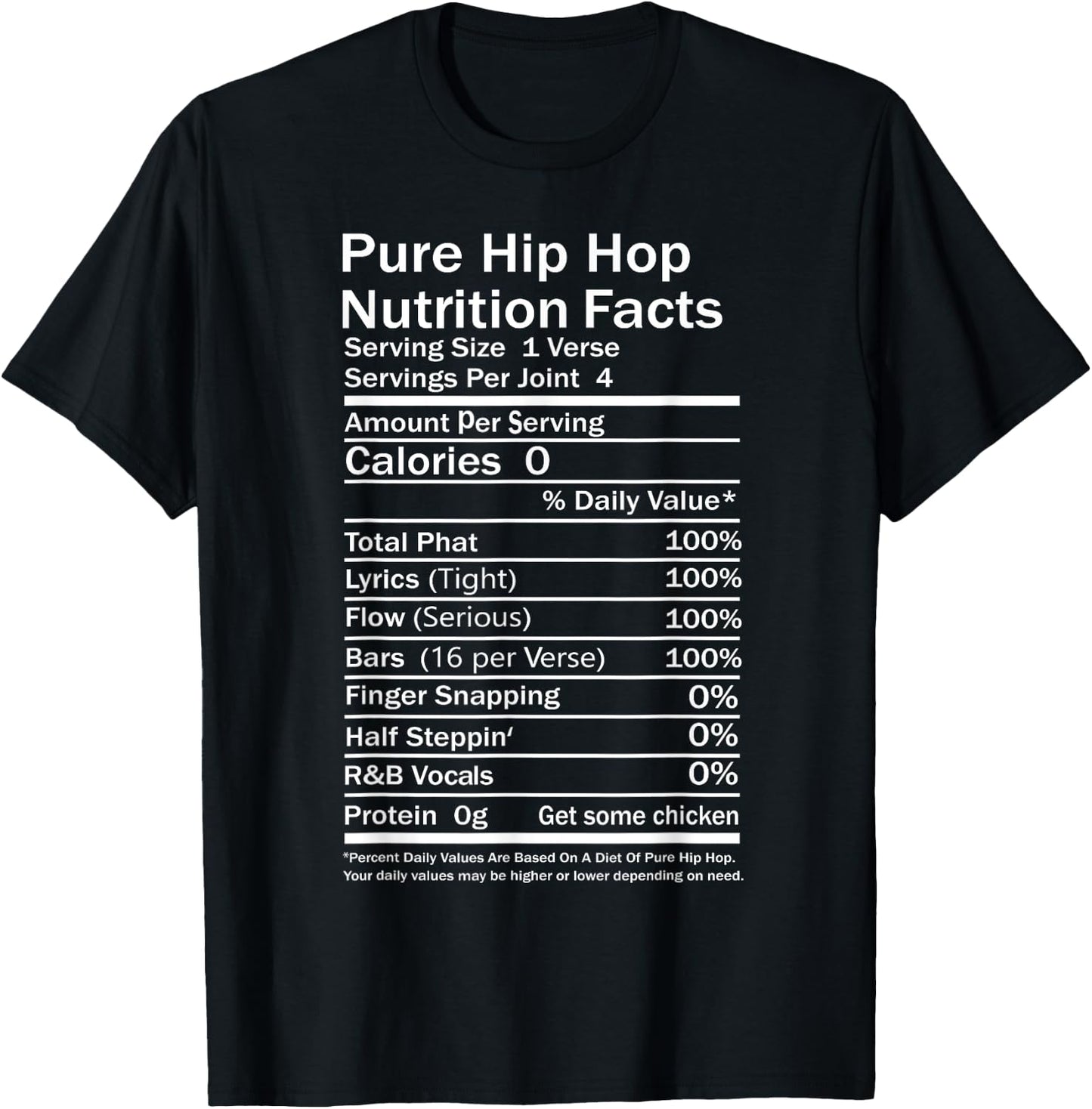 Hip Hop Nutrition Facts Concert Rap Music Joke Party Casual T-Shirt - T-Shirt | Black