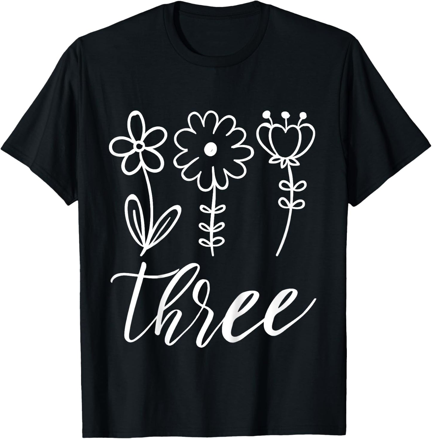 Floral Three 3 Year Old 3rd Birthday Gift Third Girl Toddler T-Shirt - T-Shirt | Black