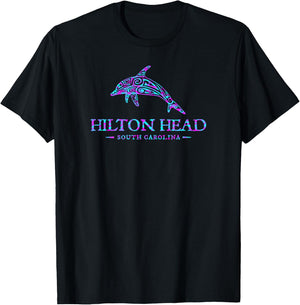 Hilton Head South Carolina Dolphin Retro Boys Girls Souvenir T-Shirt - T-Shirt | Black