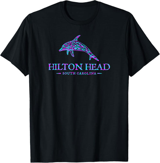 Hilton Head South Carolina Dolphin Retro Boys Girls Souvenir T-Shirt - T-Shirt | Black