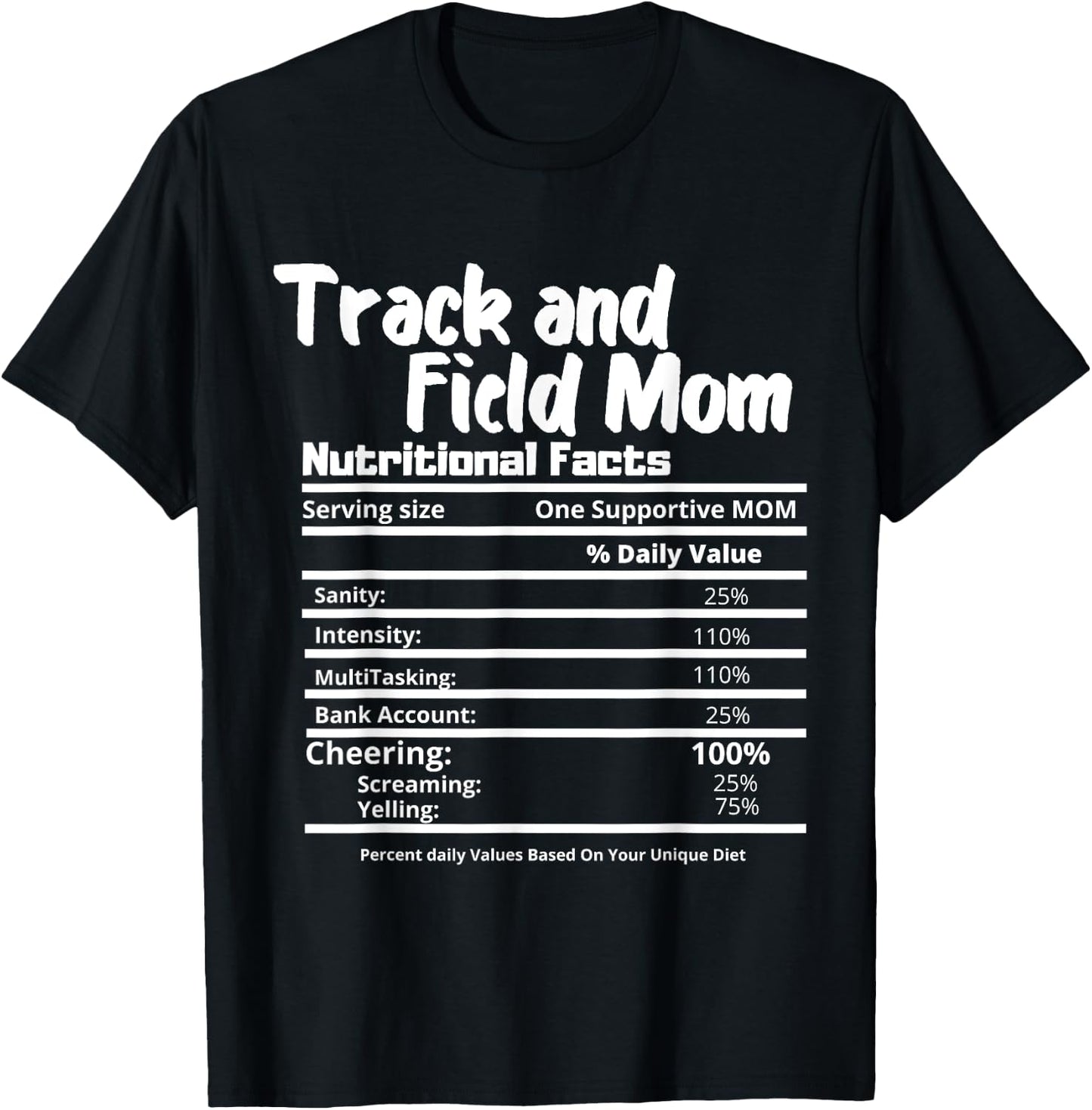 Track and Field Mom Nutrition Fact Label - Thanksgiving T-Shirt - T-Shirt | Black