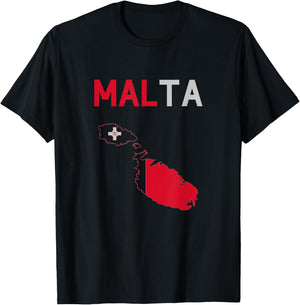 Malta Flag and Map T-Shirt - T-Shirt | Black