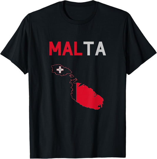 Malta Flag and Map T-Shirt - T-Shirt | Black