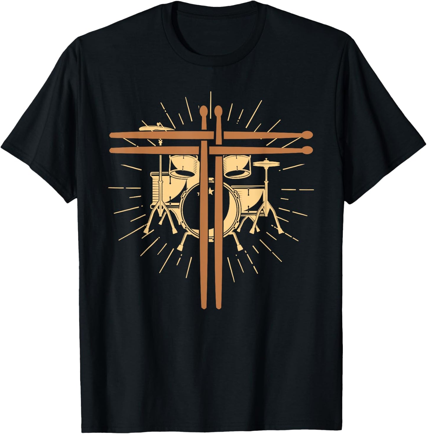 Christian Drummer Drum Sticks Cross Religious Band Drummer T-Shirt - T-Shirt | Black