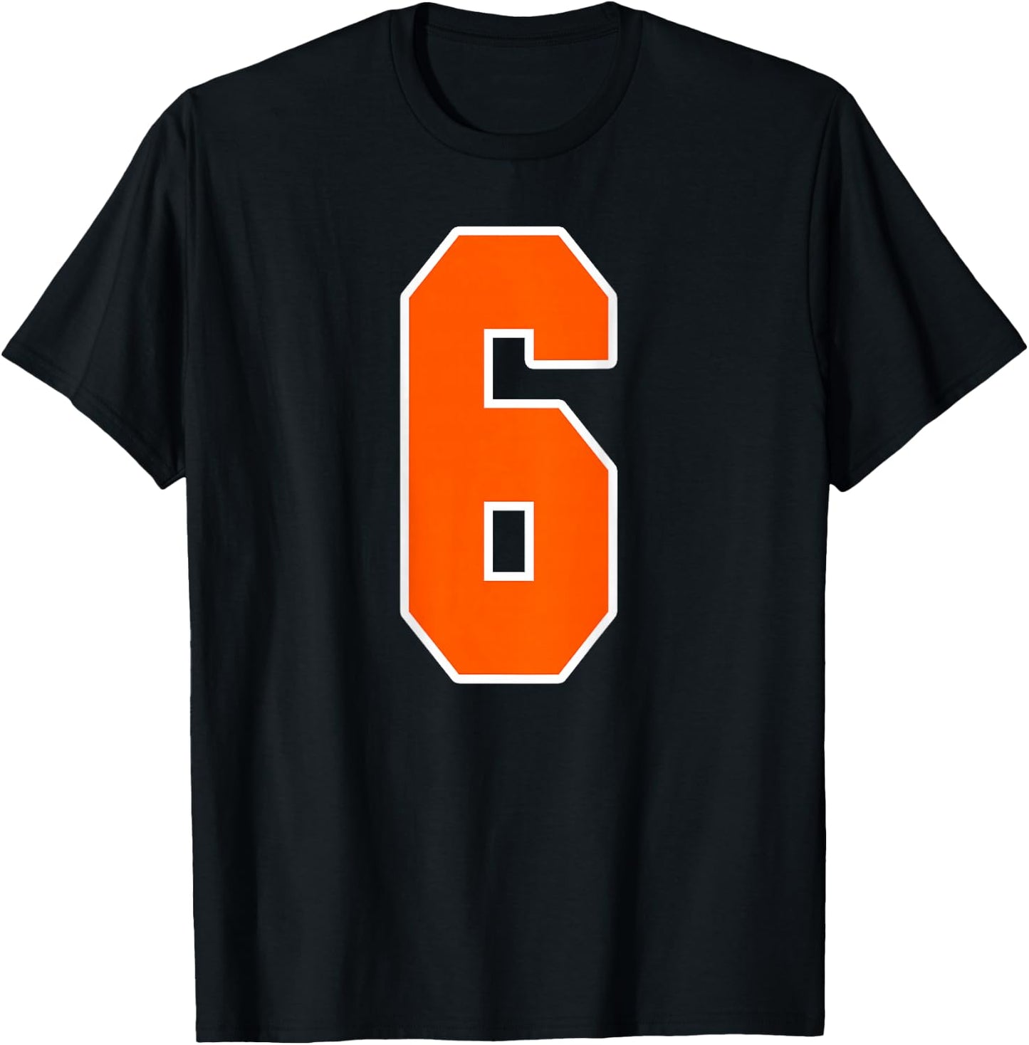 Back Print Orange Sports Block Number 6 For Sports Team T-Shirt - T-Shirt | Black