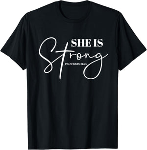 She Is Strong Christian Women Athlete Gym Workout T-Shirt - T-Shirt | Black