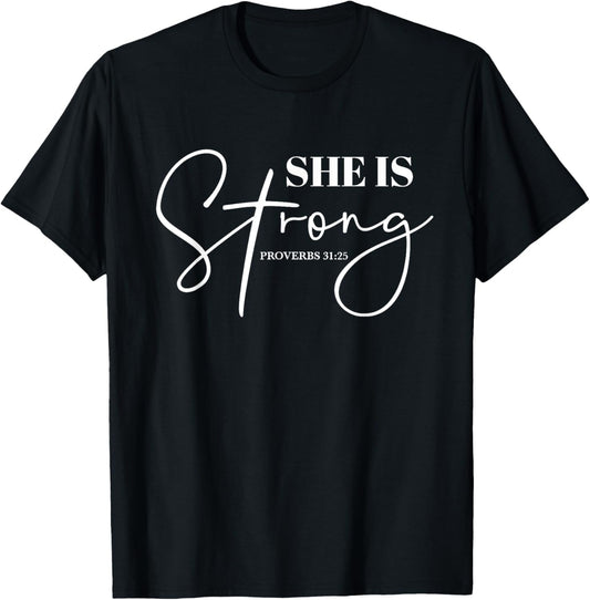 She Is Strong Christian Women Athlete Gym Workout T-Shirt - T-Shirt | Black