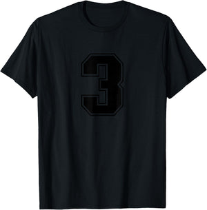Number #3 Black Sports Number T-Shirt - T-Shirt | Black