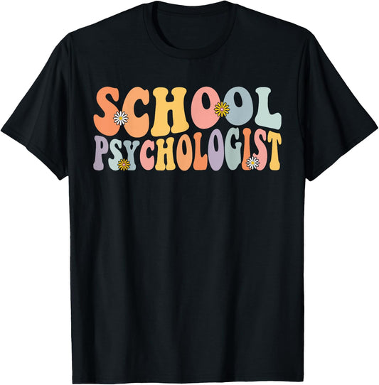 School Psychologist Groovy Retro Psychology Teacher Psych T-Shirt - T-Shirt | Black