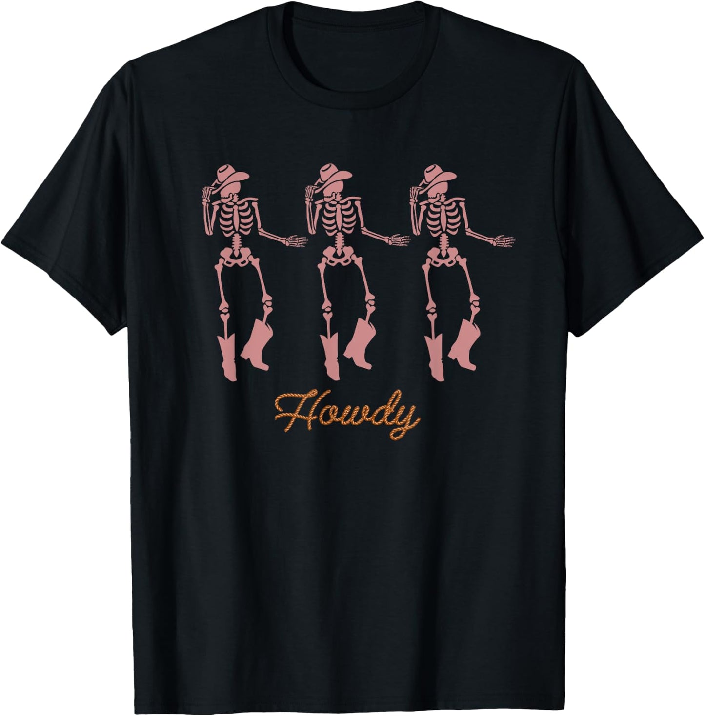 Retro Howdy Skeleton Cowgirl Dancing Cowboy Boots Horse T-Shirt - T-Shirt | Black