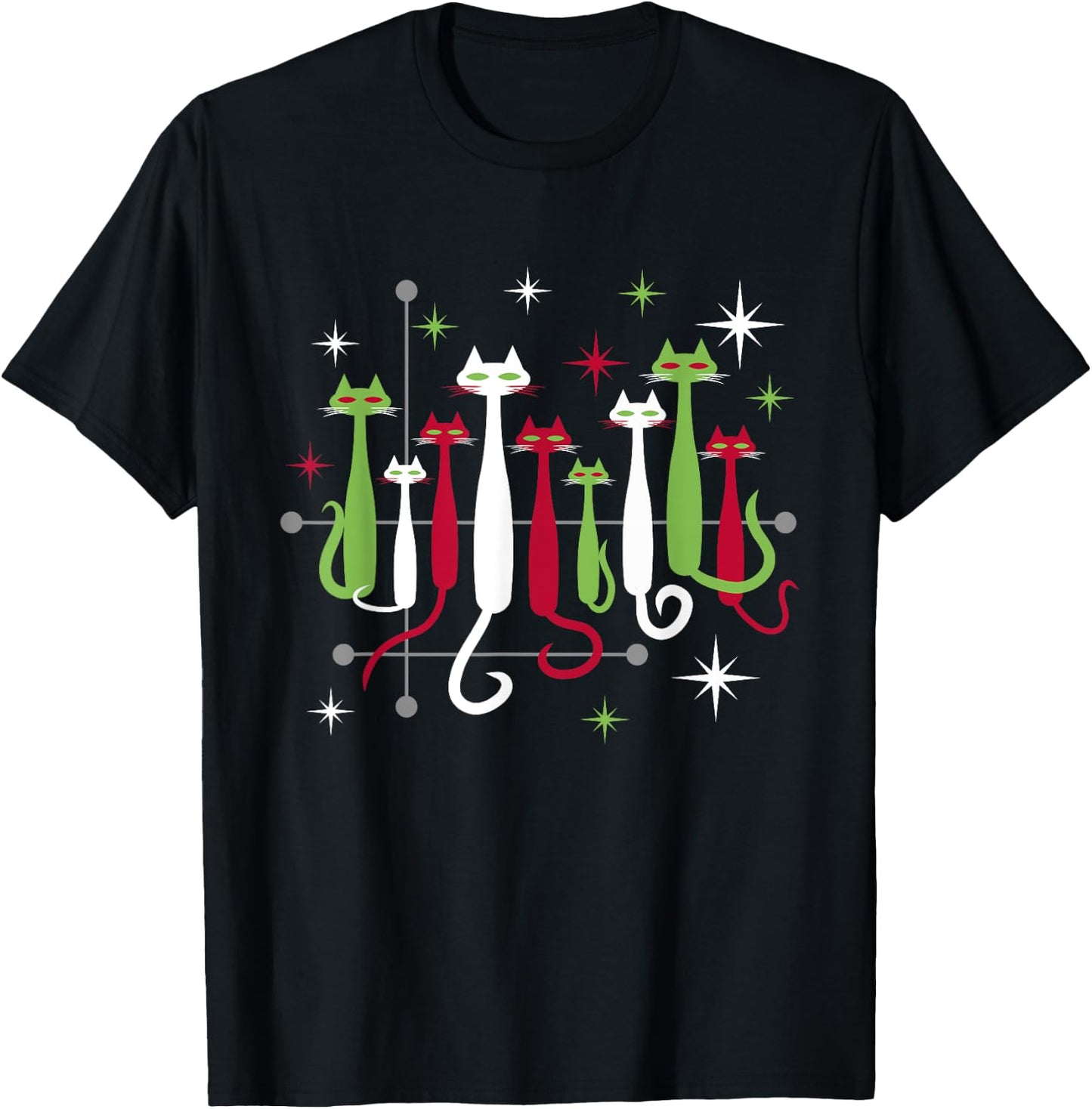 Vintage Retro Mid-Century Modern Christmas Cats 50s 60s Look T-Shirt - T-Shirt | Black