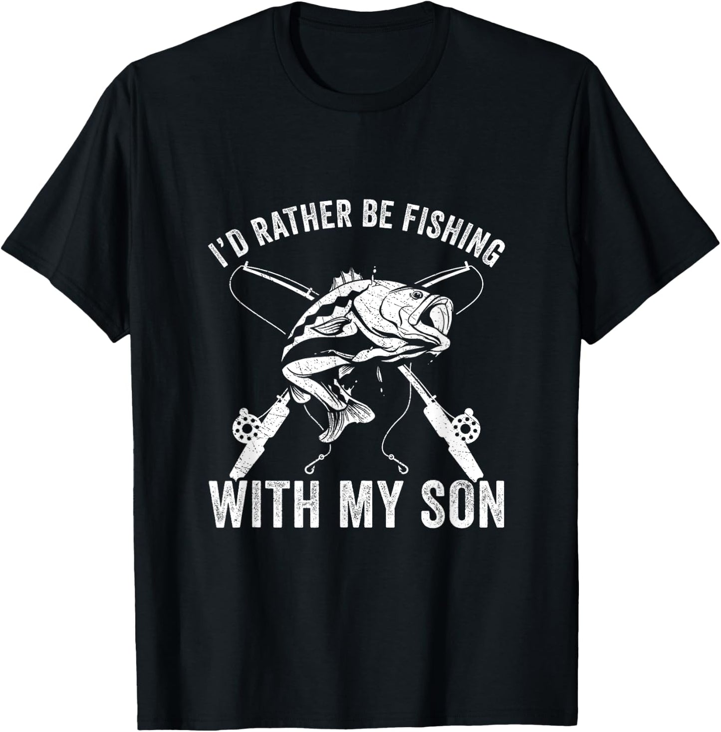 Father and Son Rather be Fishing with my Son Funny Fishing T-Shirt - T-Shirt | Black