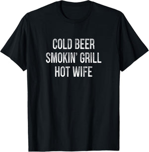 Cold Beer - Smokin' Grill - Hot Wife - Retro Style T-Shirt - T-Shirt | Black