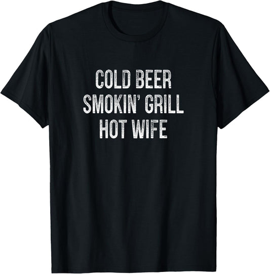 Cold Beer - Smokin' Grill - Hot Wife - Retro Style T-Shirt - T-Shirt | Black