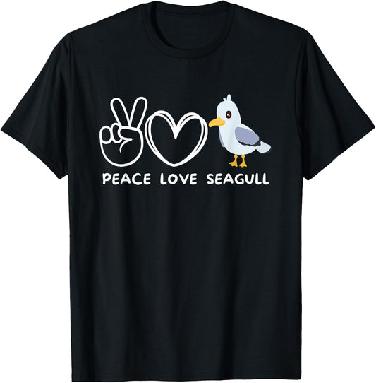 Peace, Love Seagulls Retro Seagulls Lover Bird Lover T-Shirt - T-Shirt | Black