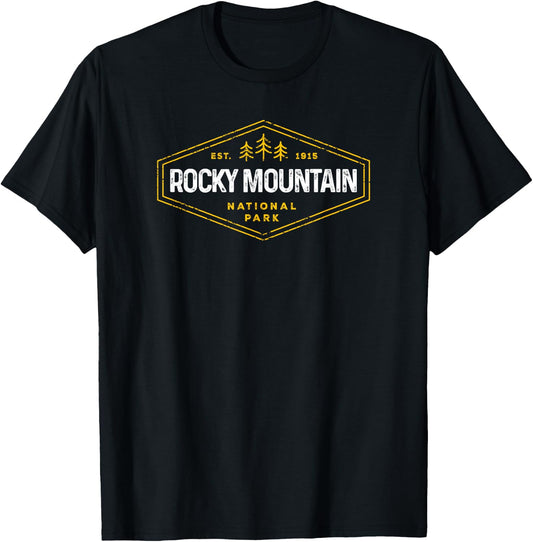 Rocky Mountains National Park Badge Camping Hiking Souvenir T-Shirt - T-Shirt | Black
