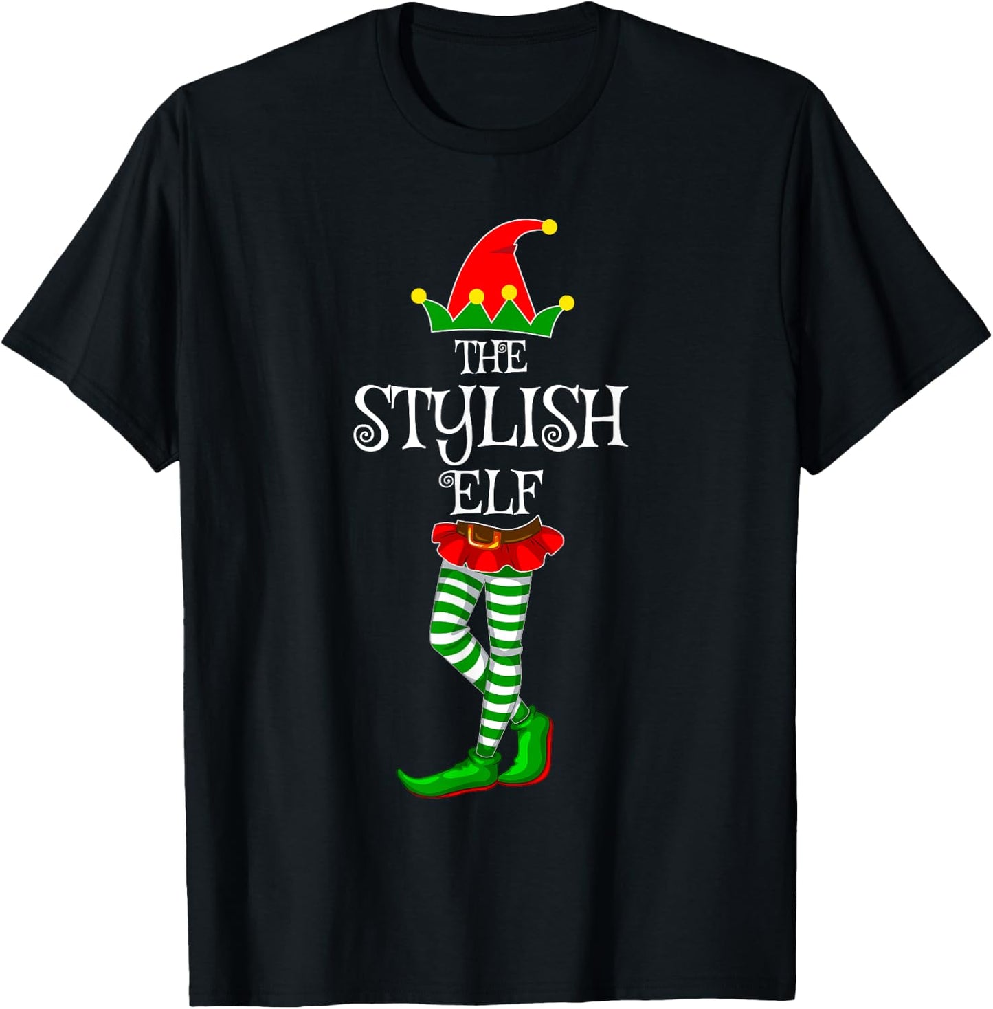 The Stylish Elf Family Matching Xmas Funny Idea Christmas T-Shirt - T-Shirt | Black